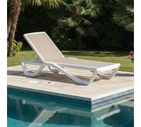 Dmora Lettino Prendisole Pennabil 191x57x90h cm Bianco Impilabile, Regolabile 4 Posizioni Peso Supportato 120 kg, Sdraio da Giardino Made in Italy