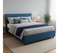 Dmora Letto alla Francese Berenice, Letto Contenitore in Tessuto, Apertura Frontale, Adatto per Materasso Cm 140x200, 100% Made in Italy, Blu
