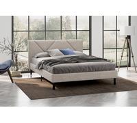 Dmora Letto alla Francese Calitri, Letto Imbottito in Tessuto con testiera, Doghe in Legno, Adatto a Materasso da 140x190, Beige