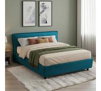 Dmora Letto Alla Francese Tonia Azzurro Sfoderabile Contenitore, Dimensione Materasso 120x200 cm Made in Italy