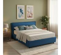 Dmora Letto Alla Francese Tristana blu Materasso Incluso Sfoderabile, Contenitore Made in Italy