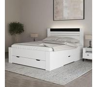 Dmora Letto Matrimoniale Beedgram Bianco Dimensione Materasso 160x200 cm Testata Dettaglio Rigato, Letto Matrimoniale Peso Supportato 200 kg