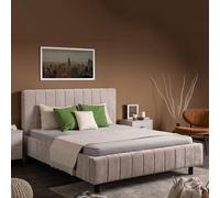 Dmora Letto Matrimoniale Bhimnkote Beige Dimensione Materasso 160x200 cm Testiera e Giroletto Imbottiti, Letto Matrimoniale Imbottito