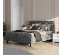 Dmora Letto Matrimoniale Bhimnkote Grigio Dimensione Materasso 160x200 cm Testiera e Giroletto Imbottiti, Letto Matrimoniale Imbottito