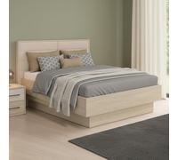 Dmora Letto Matrimoniale Kekeki Marrone Rovere Dimensione Materasso 160x200 cm Imbottito, Letto Matrimoniale Testiera Imbottita