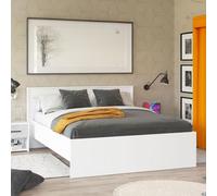 Dmora Letto Matrimoniale Kesuka Bianco Opaco Testiera Dettaglio Geometrico Imbottito, Letto Matrimoniale Dimensione Materasso 160x200 cm