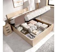 Dmora - Letto matrimoniale Piglione, Sommier giroletto rete inclusa, Struttura letto contenitore per materasso di 150x190 cm, 158x197h95 cm, Rovere