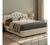 Dmora Letto Matrimoniale Uma Beige Materasso Incluso Sfoderabile, Letto Matrimoniale Contenitore Made in Italy
