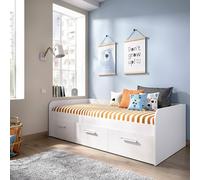 Dmora - Letto per bambini Adamello, Lettino contenitore per cameretta, Struttura per letto singolo con 3 cassettoni, 194x97h60 cm, Bianco