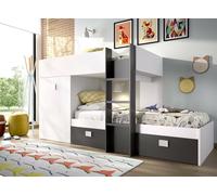 Dmora - Letto per bambini Cevedale, Cameretta completa con armadio e cassetti, Composizione letto a castello con due lettini singoli, 271x111h150 cm, Bianco e Antracite