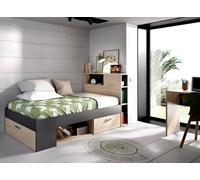 Dmora - Letto per bambini Cristallo, Lettino per cameretta con testiera, Struttura per letto singolo con cassetto e scaffali, 218x99h96 cm, Rovere e Antracite