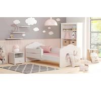 Dmora - Letto per Bambini Gorzow, Lettino per cameretta, Set Camera da Letto, Struttura Porta Materasso, 78x144 h65 cm, Bianco con Unicorno