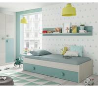 Dmora - Letto per Bambini Lubbock, Struttura Letto per cameretta, Letto con Lettino Estraibile e mensola, 201x98h43 cm, Bianco e Verde Acqua