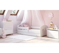 Dmora - Letto per Bambini Opole, Lettino per cameretta, Set Camera da Letto, Struttura Porta Materasso, 85x164 h63 cm, Bianco con Unicorno