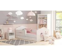 Dmora - Letto per Bambini Poznan, Lettino per cameretta, Set Camera da Letto, Struttura Porta Materasso, 85x164 h63 cm, Bianco con Unicorno