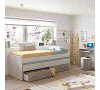 Dmora Letto per Bambini Spokane, Struttura Letto per cameretta, Letto Singolo con Lettino Estraibile e 4 cassettoni, 198x96h69 cm, Bianco e Marrone
