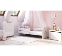 Dmora - Letto per Bambini Szczecin, Lettino per cameretta, Set Camera da Letto, Struttura Porta Materasso, 85x164 h63 cm, Bianco con Unicorno