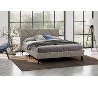 Dmora Letto piazza e mezza Zeffirio, Letto imbottito in tessuto con testiera, Doghe in legno, adatto a materasso da 120x190, Tortora