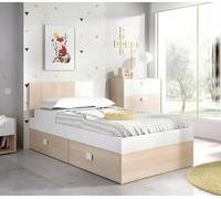 Dmora - Letto singolo Fourchon, Sommier per camera da letto, Giroletto per stanza, Struttura porta materasso, 97x196 h79 cm, Bianco e Rovere