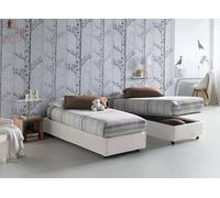 Dmora Letto Singolo Valentina, Letto Contenitore con Rivestimento in Tessuto, 100% Made in Italy, Apertura Frontale, con Materasso Cm 90x200 Incluso, Bianco