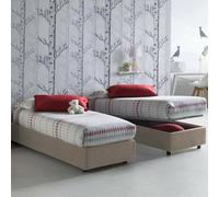 Dmora Letto Singolo Valentina, Letto Contenitore con Rivestimento in Tessuto, 100% Made in Italy, Apertura Frontale, con Materasso Cm 90x200 Incluso, Tortora