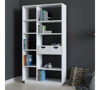 Dmora Libreria Aelion 80x25x189h cm Bianco 8 Ripiani 2 Cassetti, Biblioteca Installazione Libera