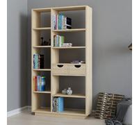 Dmora Libreria Aelion 80x25x189h cm Marrone Rovere 8 Ripiani 2 Cassetti, Biblioteca Installazione Libera
