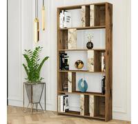 Dmora - Libreria Algieba, Scaffale da ufficio, Mobile portalibri, Biblioteca, 90x20h180 cm, Noce e Bianco Marmo