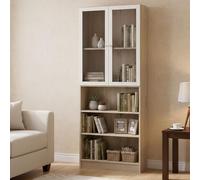 Dmora - Libreria Alixane, Scaffale da Ufficio, Mobile portalibri, Biblioteca, 79x28 h203 cm, Quercia e Bianco