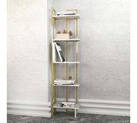 Dmora - Libreria Alnair, Scaffale da ufficio, Mobile portalibri, Biblioteca, 45x22h180 cm, Bianco e Oro