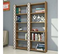 Dmora - Libreria Alula, Scaffale da ufficio, Mobile portalibri, Biblioteca, 125x24h170 cm, Noce e Bianco