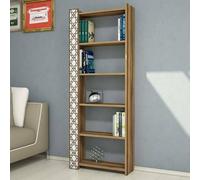 Dmora - Libreria Alula, Scaffale da ufficio, Mobile portalibri, Biblioteca, 65x24h170 cm, Noce e Bianco