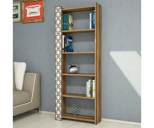 Dmora - Libreria Alula, Scaffale da ufficio, Mobile portalibri, Biblioteca, 65x24h170 cm, Noce e Bianco