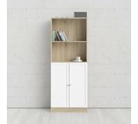 Dmora - Libreria Anastasie, Scaffale da Ufficio, Mobile portalibri, Biblioteca, 79x28 h203 cm, Quercia e Bianco