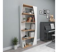 Dmora Libreria Boreas 64x24x150h cm Bianco 4 Ripiani Installazione Libera, Biblioteca Sfumatura Colore Struttura Rovere