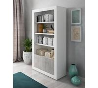 Dmora - Libreria Camas, Biblioteca a 4 ripiani e 2 ante, Scaffale da ufficio per libri, Mobile portalibri, Cm 105x42h191, Bianco e Cemento