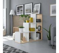 Dmora - Libreria Cincinnati, Mobile portalibri bifacciale con 6 Scomparti, Scaffale divisorio da Ufficio, 108x28h110 cm, Bianco e Rovere