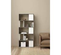 Dmora Libreria con 5 ripiani asimmetrici, colore bianco e grigio, Misure 80 x 175 x 29,5 cm