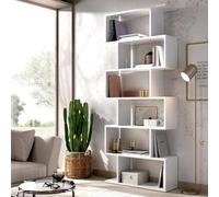 Dmora Libreria Decorativa e Funzionale, Colore Bianco Lucido, cm 80 x 24 x h192, Bifacciale, 80x25h192