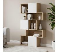 Dmora - Libreria Flavie, Scaffale da Ufficio, Mobile portalibri, Biblioteca, 96x32 h166 cm, Rovere e Bianco Lucido