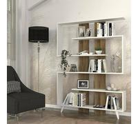 Dmora - Libreria Gienah, Scaffale da ufficio, Mobile portalibri, Biblioteca, 120x20h162 cm, Bianco e Noce
