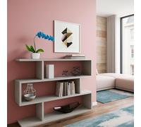 Dmora - Libreria Hampton, Mobile portalibri bassa bifacciale, Scaffale con tre scomparti, Scaffale moderno da ufficio, 110x24h97 cm, Grigio cemento