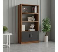 Dmora - Libreria Haris, Scaffale da ufficio, Mobile portalibri, Biblioteca, 64x38 h140 cm, Noce e Antracite