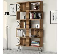 Dmora Libreria Jaxion 90x22x167h cm Marrone Noce 10 Ripiani Installazione Libera, Biblioteca Struttura Verticale