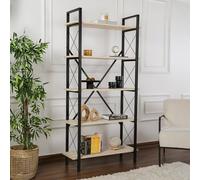 Dmora - Libreria Martone, Scaffale da ufficio, Mobile portalibri, Biblioteca, 90x34 h180 cm, Beige e Nero