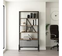 Dmora Libreria Musica 76x45x161h cm Marrone 4 Ripiani Un'anta, Biblioteca Installazione a Terra