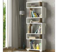 Dmora Libreria Panopea, Scaffale da Ufficio, Mobile portalibri, Biblioteca, 60x20h165 cm, Bianco e Noce