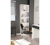 Dmora - Libreria Pomona, Mobile portalibri alta a 5 ripiani, Scaffale da ufficio o cameretta, Scaffale moderno con scomparti, 52x25h80 cm, Bianco