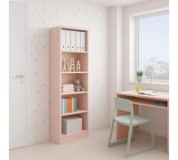 Dmora - Libreria Pomona, Mobile portalibri alta a 5 ripiani, Scaffale da ufficio o cameretta, Scaffale moderno con scomparti, 52x25h180 cm, Rosa