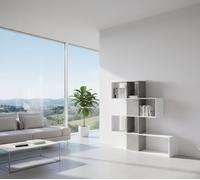 Dmora - Libreria Pueblo, Mobile portalibri con 7 scomparti, Scaffale moderno da ufficio, Mobile da parete con ripiani, 145x29h145 cm, Bianco e Cemento